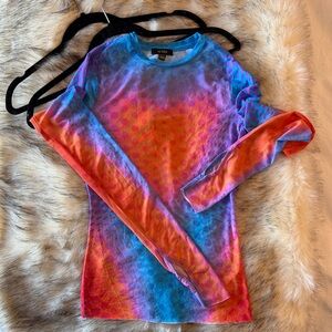 AFRM Long Sleeve Ombre Mesh Top in Blue, Pink & Orange